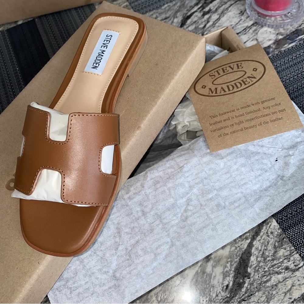 Steve Madden Hadyn Cognac Leather Sandals